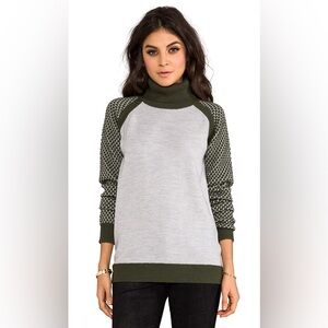 Primary Turtleneck Sweater Women M Gray Green 100% Wool Raglan Honeycomb Exc